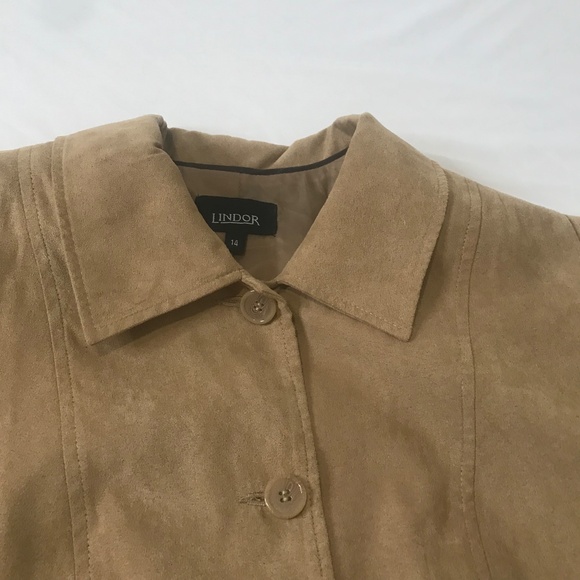 Lindor Women’s Tan Faux Suede Jacket/Button- Front Collared Blazer 14 - Picture 8 of 10